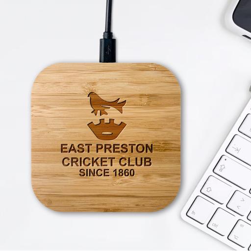 East Preston Cricket Club Bamboo Wireless Chargers