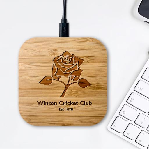 Winton Cricket Club Bamboo Wireless Chargers