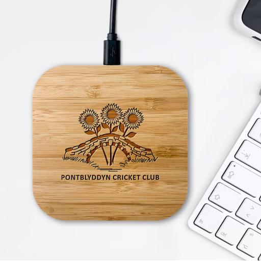 Pontblyddyn Cricket Club Bamboo Wireless Chargers
