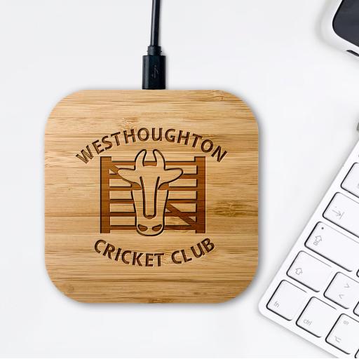 Westhoughton Cricket Club Bamboo Wireless Chargers