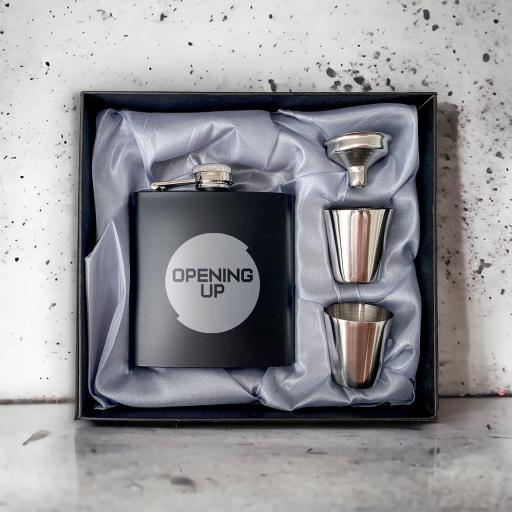 Opening Up Cricket Stainless Steel Hip Flask with Shot Glasses & Funnel in Gift Box
