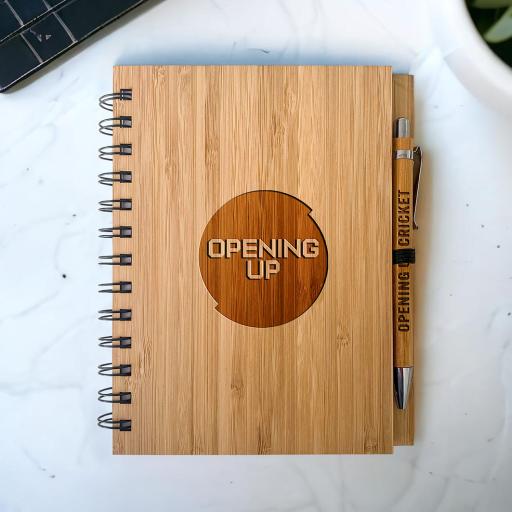 Opening Up Cricket Bamboo Notebook & Pen Sets