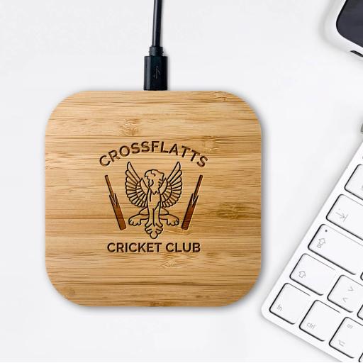 Crossflatts Cricket Club Bamboo Wireless Chargers