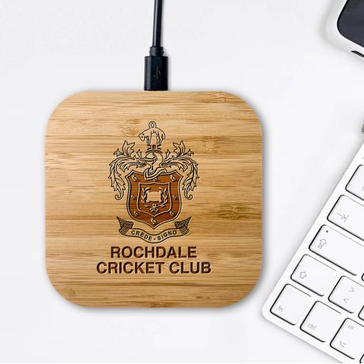 Rochdale Cricket Club Bamboo Wireless Chargers