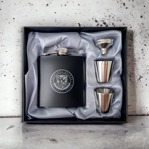 Sowerby Bridge Cricket Club Stainless Steel Hip Flask with Shot Glasses & Funnel in Gift Box
