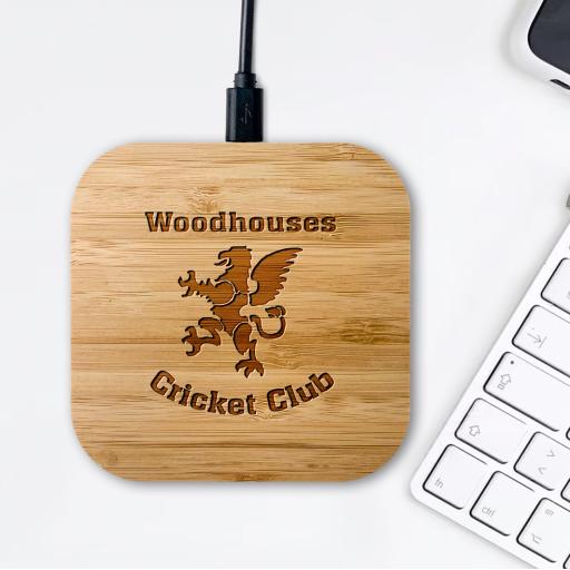 Woodhouses Cricket Club Bamboo Wireless Chargers