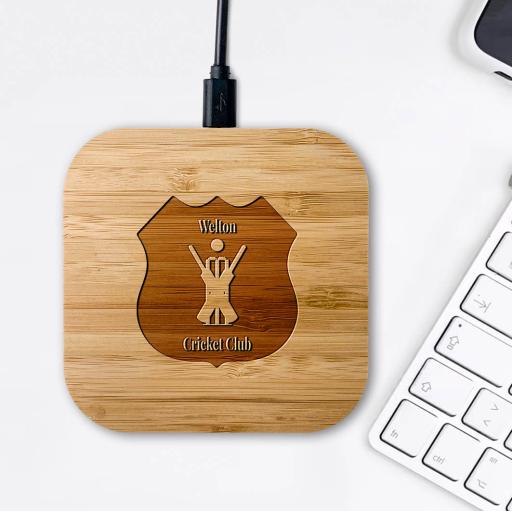 Welton Cricket Club Bamboo Wireless Chargers
