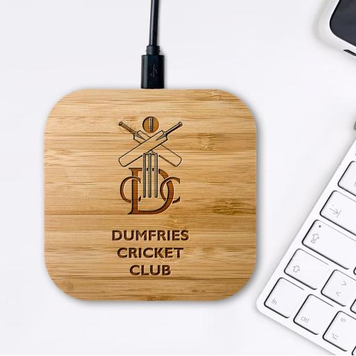 Dumfries Cricket Club Bamboo Wireless Chargers
