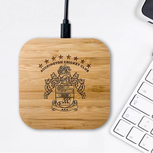 Accrington Cricket Club Bamboo Wireless Chargers
