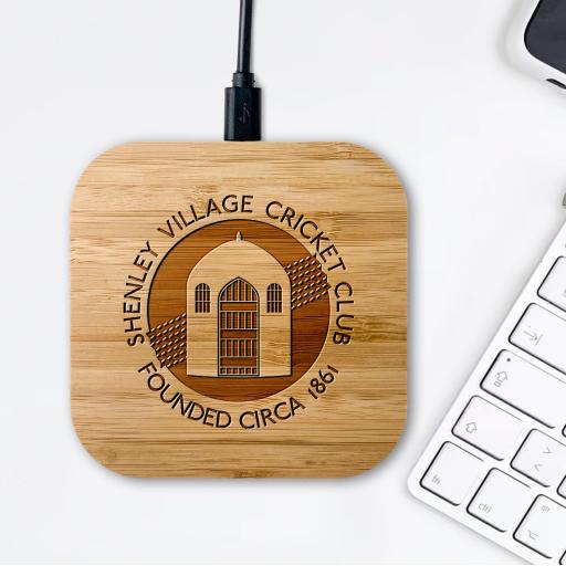 Shenley Village Cricket Club Bamboo Wireless Chargers