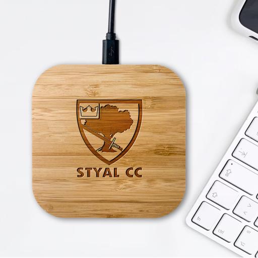 Styal Cricket Club Bamboo Wireless Chargers