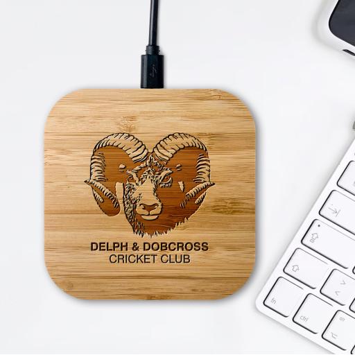 Delph & Dobcross Cricket Club Bamboo Wireless Chargers