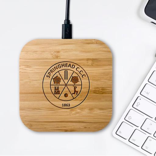 Springhead Cricket Club Bamboo Wireless Chargers